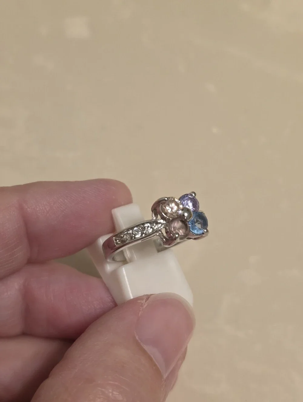 Silver CZ and Multicolored Jeweled Ring Size 8